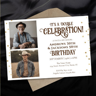 Double Birthday Party Star Confetti Photo Invitation
