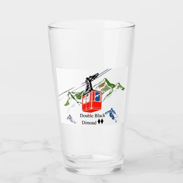 Double Black Diamond Skiing Pint Glass (Front)