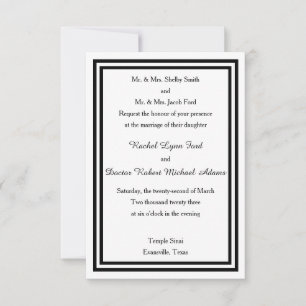 Double Black Trim -3x5 Wedding Invitation