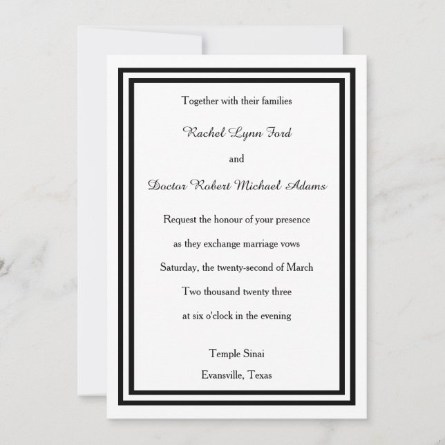 Double Black Trim -5x7Wedding Invitation (Front)