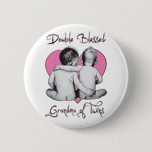 DOUBLE BLESSED   --GRANDMA OF TWINS 6 CM ROUND BADGE