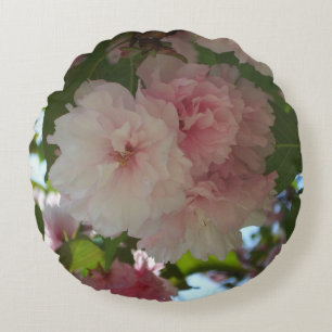 Double Blossoming Cherry Tree I Spring Floral Round Cushion