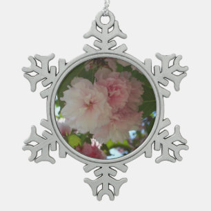 Double Blossoming Cherry Tree I Spring Floral Snowflake Pewter Christmas Ornament