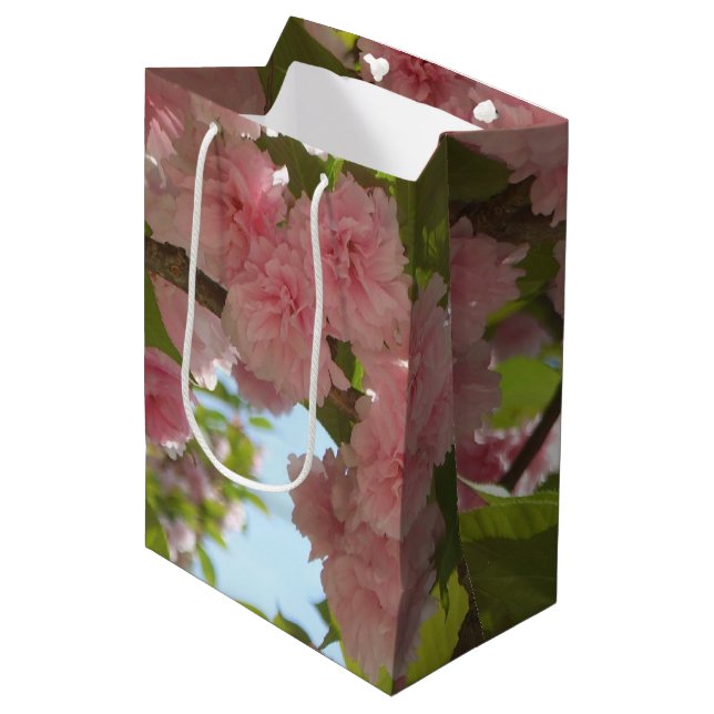 Double Blossoming Cherry Tree III Spring Floral Medium Gift Bag (Front Angled)