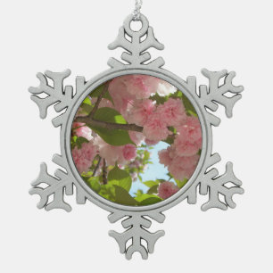 Double Blossoming Cherry Tree III Spring Floral Snowflake Pewter Christmas Ornament