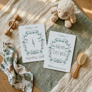Double blue Baby Milestone Card floral border
