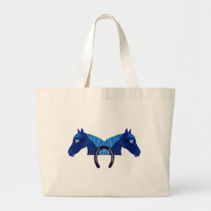 Double Blue Horse And A Horseshoe Large Tote Bag