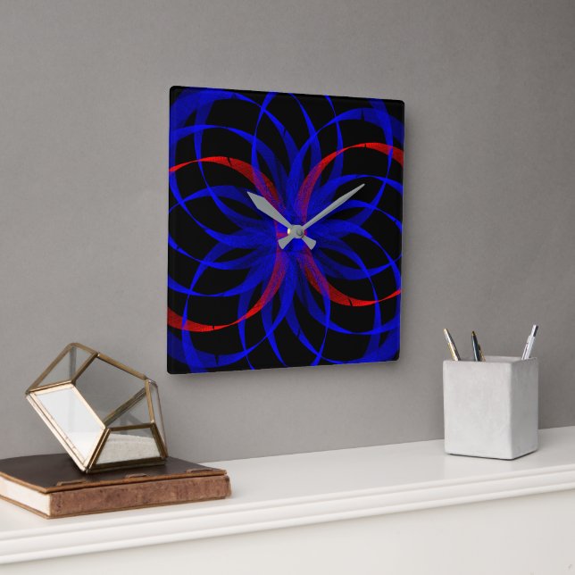 Double Blueberry Colour Accent Geometric Wall Cloc Square Wall Clock (Office)