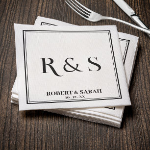Double Border Simple Modern Monogram Wedding Napkin