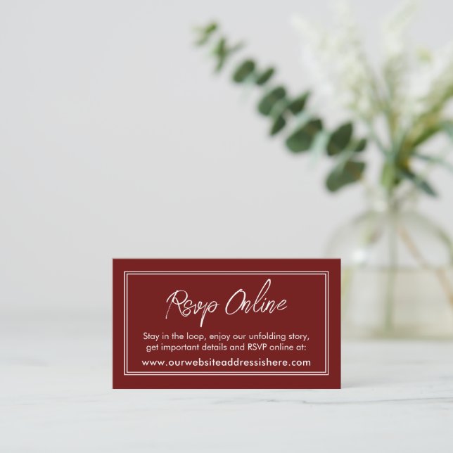 Double-Bordered Burgundy RSVP Online Enclosure Card (Standing Front)