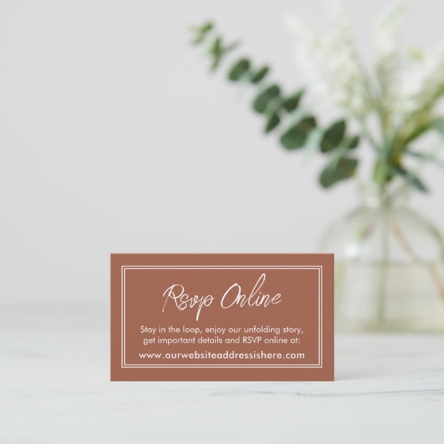 Double-Bordered Terracotta RSVP Online Enclosure Card (Standing Front)