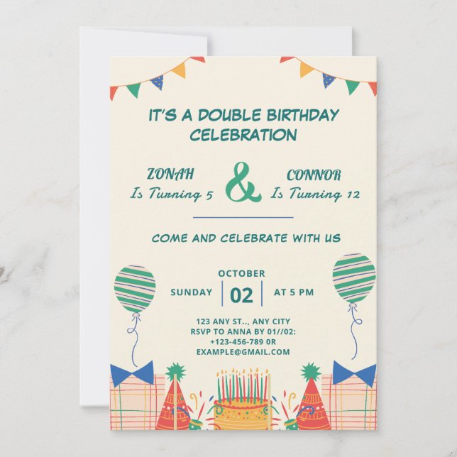 Double Celebration Birthday Invitation (Front)
