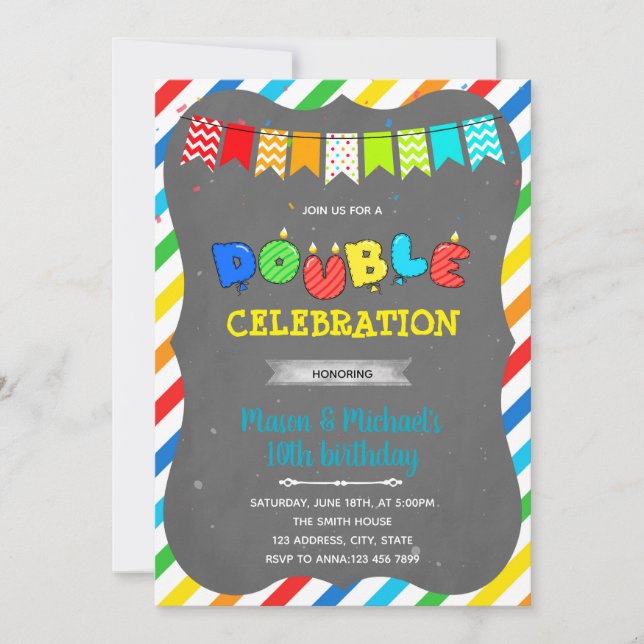 Double celebration birthday party invitation (Front)