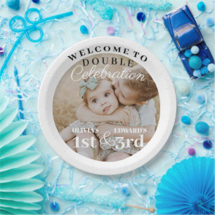 Double Celebration Birthday Photo Minimalist Paper Plate