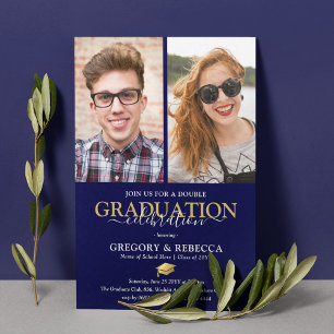 Double Celebration Graduation Party Graduate Photo Invitation