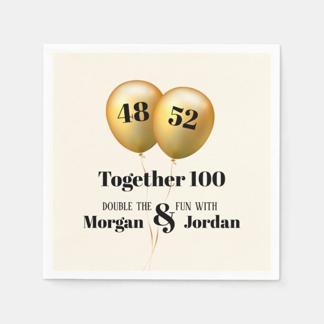 Double Celebration Joint Birthday Gold and Black Napkin (Front)