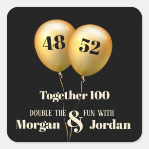 Double Celebration Joint Birthday Gold and Black Square Sticker