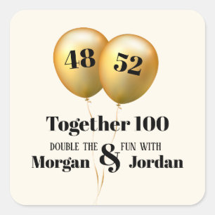 Double Celebration Joint Birthday Gold and Black Square Sticker
