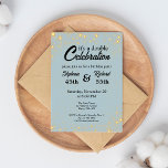 Double Celebration Joint Birthday Gold Blue Invitation<br><div class="desc">Elegant Double Celebration: Announce your dual milestone with our sophisticated "It's a Double Celebration" joint birthday invitation. With a white background and golden sparkles, this design beautifully displays the names, ages, and party details in a modern serif font. The back features the inviting message "Join Double the Fun." Customisable to...</div>