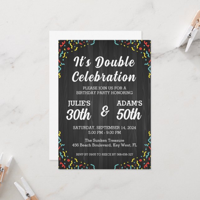 Double celebration joint birthday party invitation (Front/Back In Situ)