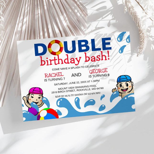 Double Celebration | Kids Pool Birthday Party Invitation (Creator Uploaded)