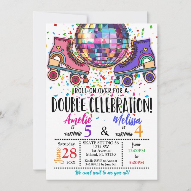 Double Celebration Roller Skating Disco Invitation (Front)