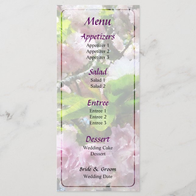 Double Cherry Blossoms Wedding Menu (Front)