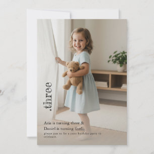 Double Child Kid Sibling Cute Photo Joint Party Invitation