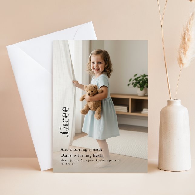 Double Child Kid Sibling Cute Photo Joint Party Invitation (Creator Uploaded)