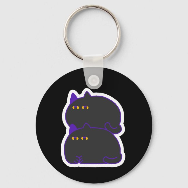 Double Chonky Black Cat Keychain (Front)
