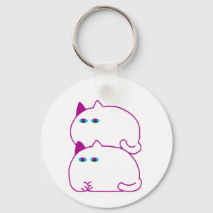 Double Chonky White Cat Key Ring