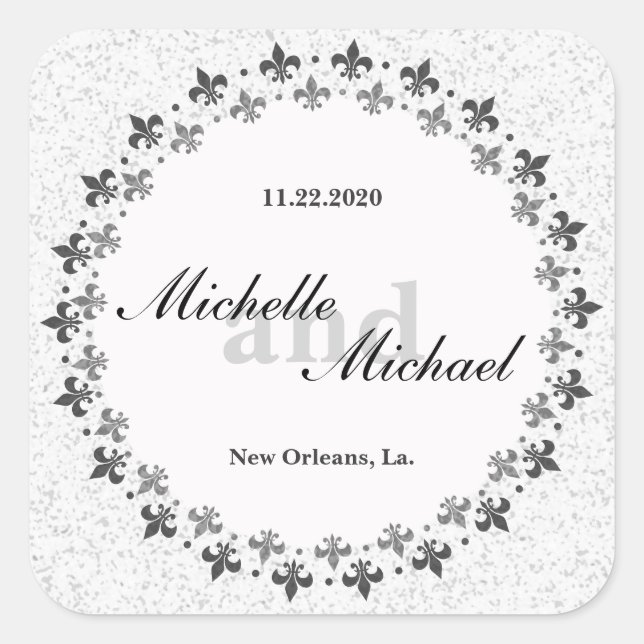 Double Circle of Fleur de Lis Square Sticker (Front)