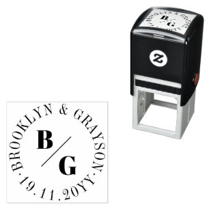 Double Classic Monogram & Circle Names Minimalist Self-inking Stamp