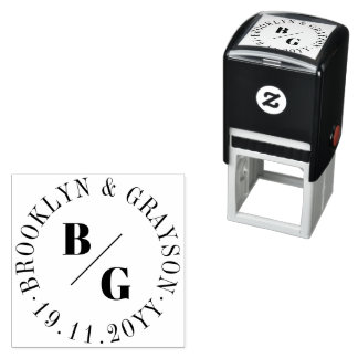 Double Classic Monogram & Circle Names Minimalist Self-inking Stamp