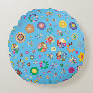 Double-colored round cushion Multi Flowers pattern