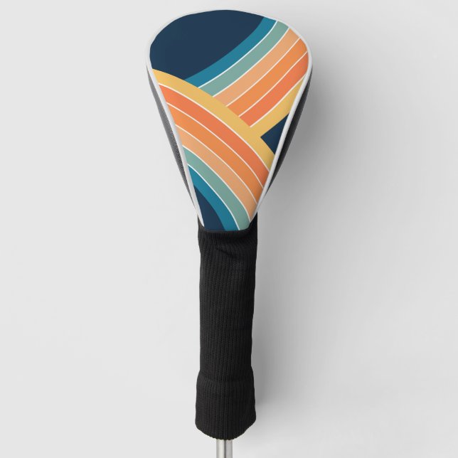 Double colourful retro style rainbow golf head cover (Front)
