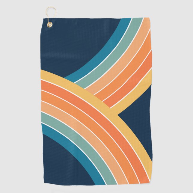 Double colourful retro style rainbow golf towel (Front)