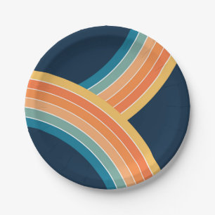 Double colourful retro style rainbow paper plate