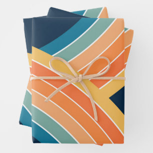 Double colourful retro style rainbow wrapping paper sheet