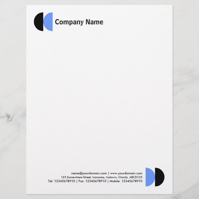 Double Crescents - Black and Baby Blue Custom Letterhead (Front)