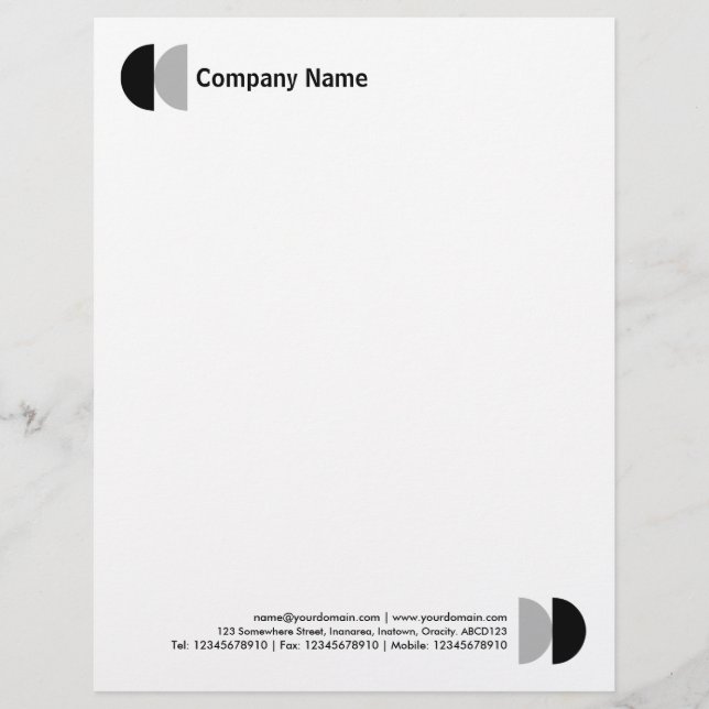 Double Crescents - Black and Grey Custom Letterhead (Front)