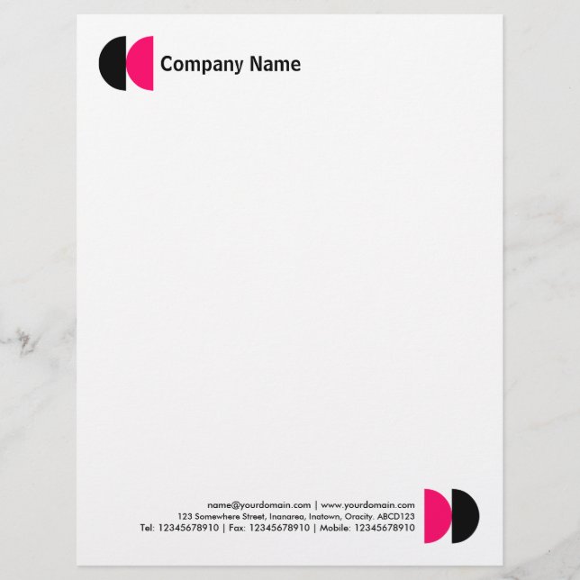 Double Crescents - Black and Neon Red Custom Letterhead (Front)