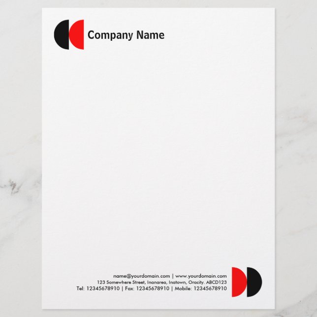 Double Crescents - Black and Red Custom Letterhead (Front)