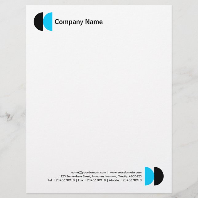 Double Crescents - Black and Sky Blue Custom Letterhead (Front)