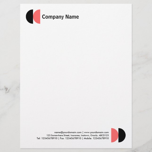 Double Crescents - Black and Tropical Pink Custom Letterhead (Front)