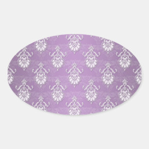 Double Damask Lavender Purple Oval Sticker