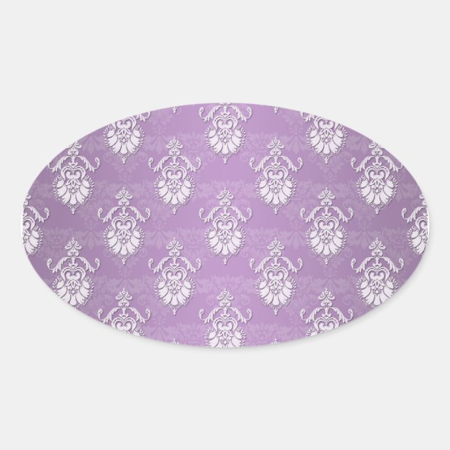 Double Damask Lavender Purple Oval Sticker (Front)