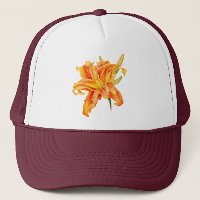 Double Daylily Hemerocallis orange fine art hat (Front)