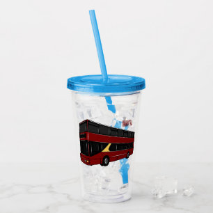 Double-decker bus cartoon illustration acrylic tumbler