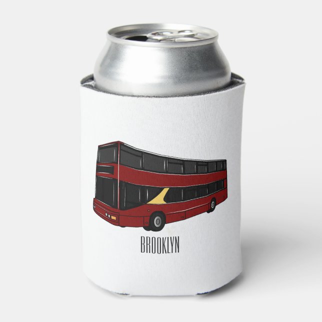 Double-decker bus cartoon illustration can cooler (Can Front)